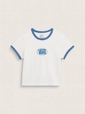 Vans White Ringer Tee with Blue Logo and Trim